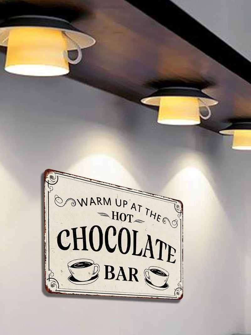[Australia - AusPower] - Tarika Warm Up at The Hot Chocolate Bar Metal 20X30 cm Vintage Look Decoration Crafts Sign for Home Kitchen Bathroom Farm Garden Garage Inspirational Quotes Wall Decor,8x12 Inch 