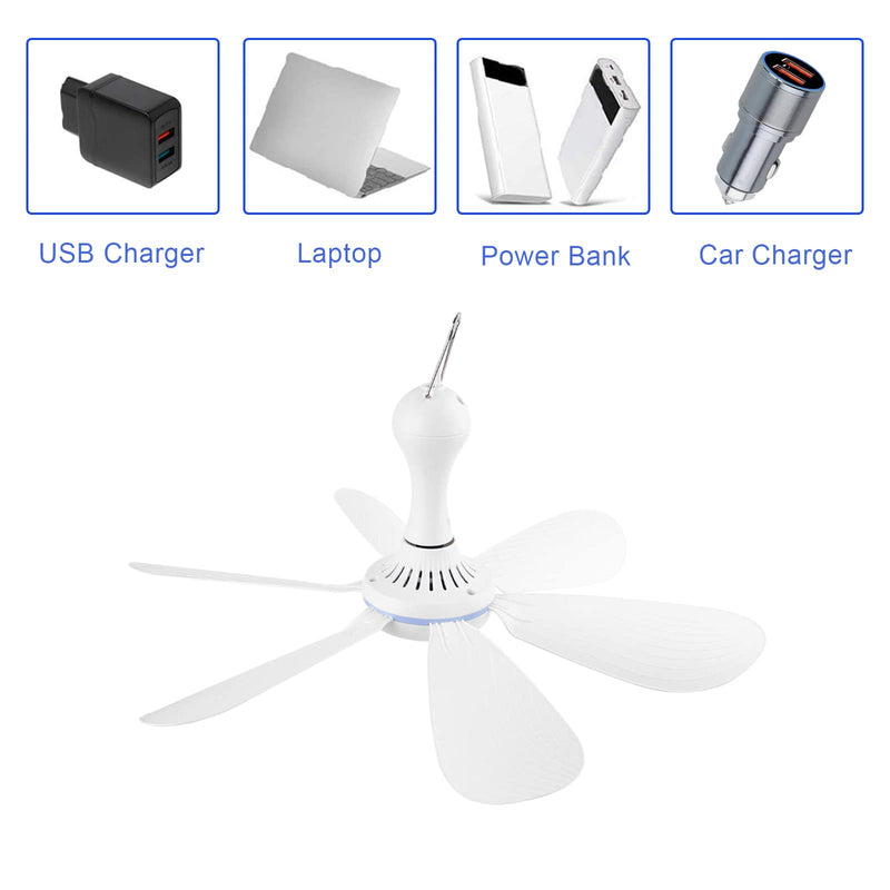 [Australia - AusPower] - SCOOYEEES Portable Ceiling Fan USB Powered Canopy Fan with Speed Timer switch, Quiet Small DC USB Ceiling Fan Hanging Fan with 6 Blades for Camping Cruise RV Tent Gazebo Bed Dormitory Home Room 