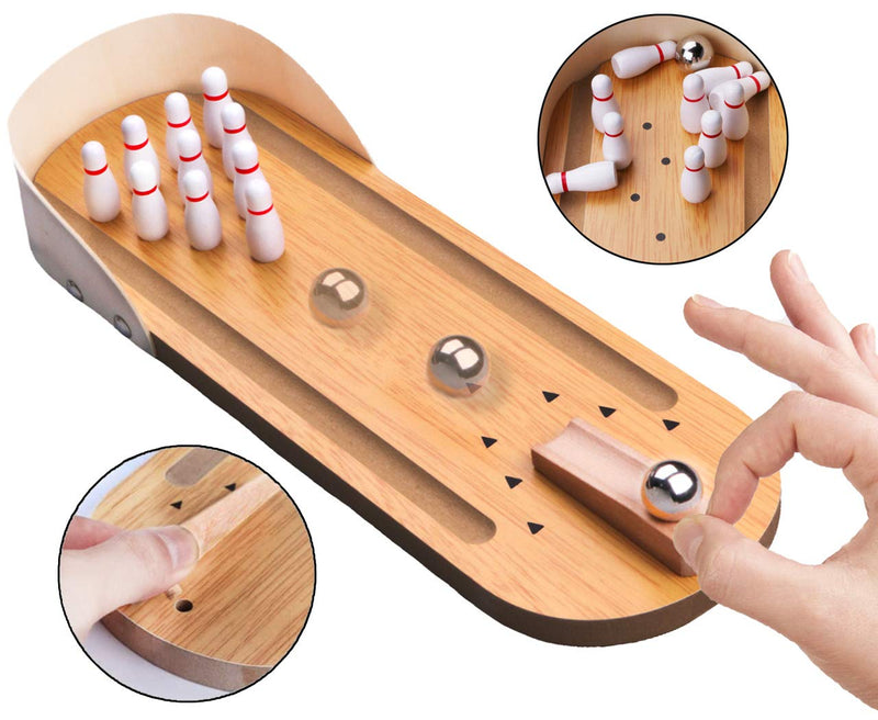[Australia - AusPower] - Table Top Mini Bowling Game Set - Tabletop Wooden Board Mini Arcade Desktop Tiny Bowling Shooting Alley Office Desk Stress Relief Gadgets Small Finger Toys Fun Gag Gifts for Men Adults Kids Teens Boys 