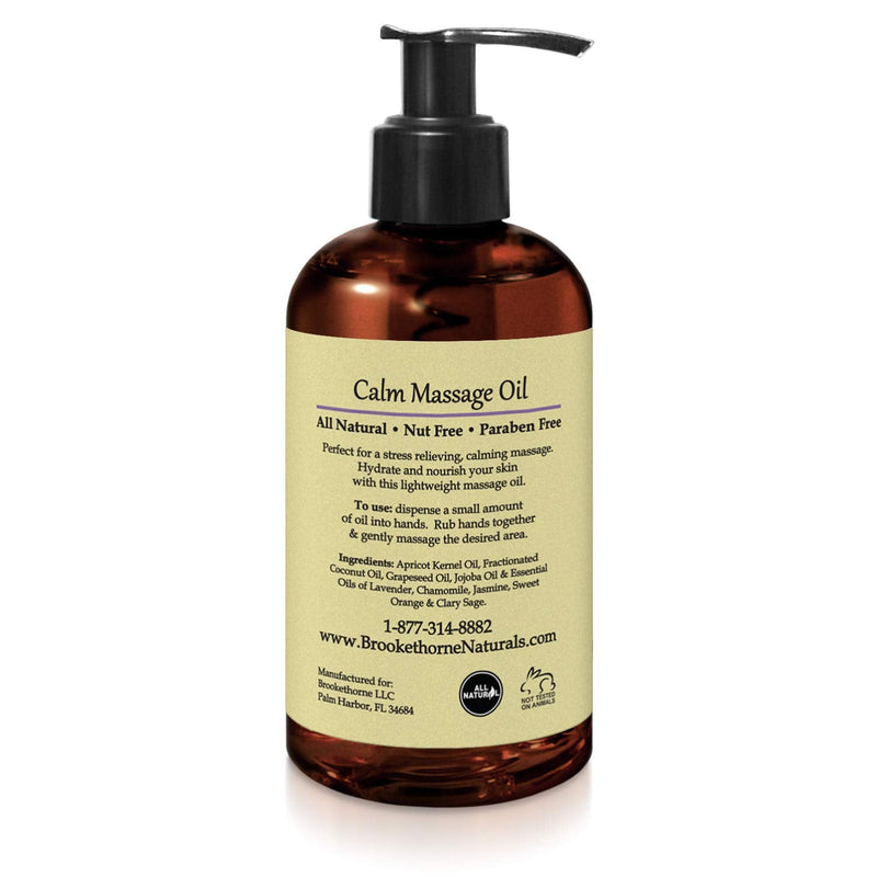 [Australia - AusPower] - Calm Massage Oil with Lavender & Chamomile Essential Oils to Relax Sore Muscles - for Massage Therapy & Home use – with Coconut, Grapeseed & Jojoba Oils for Smooth Skin– Brookethorne Naturals - 8oz 