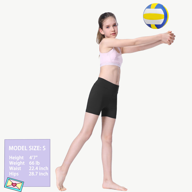 [Australia - AusPower] - MIVEI Girls' 4" Volleyball Dance Shorts - Youth Sports Yoga Gym Biker Running Kids Athletic Spandex Short with Back Pocket Black X-Small 
