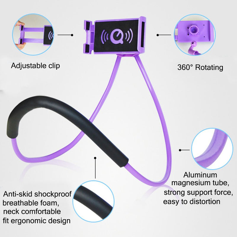 [Australia - AusPower] - Universal Smart Mobile Phone Stand,Hanging on Neck Cell Phone Mount Holder, Flexible Lazy Bracket DIY Free Rotating for Multiple Functions (Black) Black 