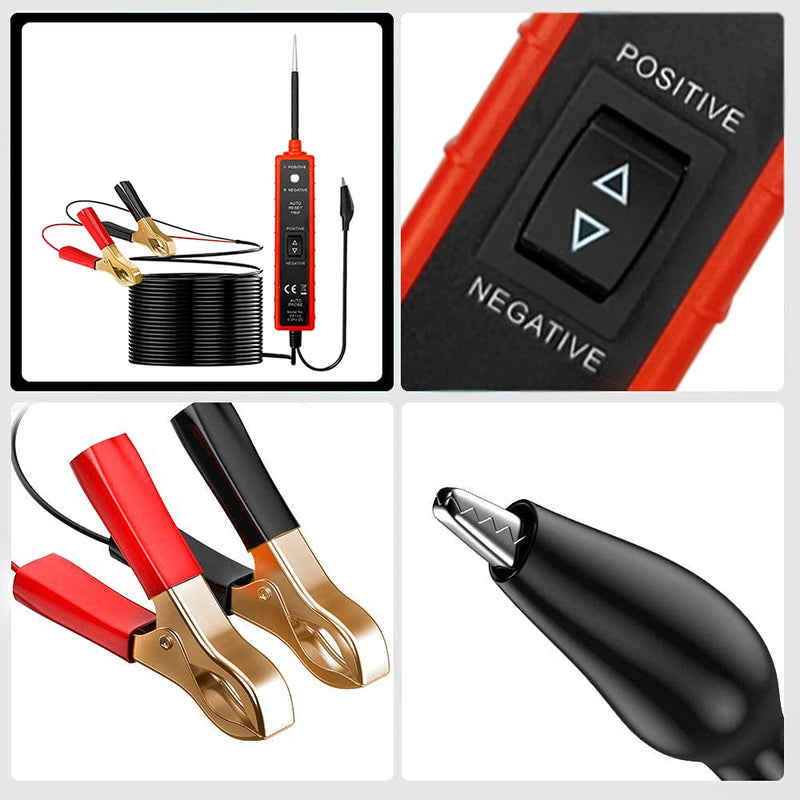 [Australia - AusPower] - ZKTOOL Power Probe Short Circuit Tester Tester Light 6V-24V DC Tools Component Activation Electrical Tester Polarity Identify Continuity Tester with Indicator Light,Long Probe, Alligator Clip. 
