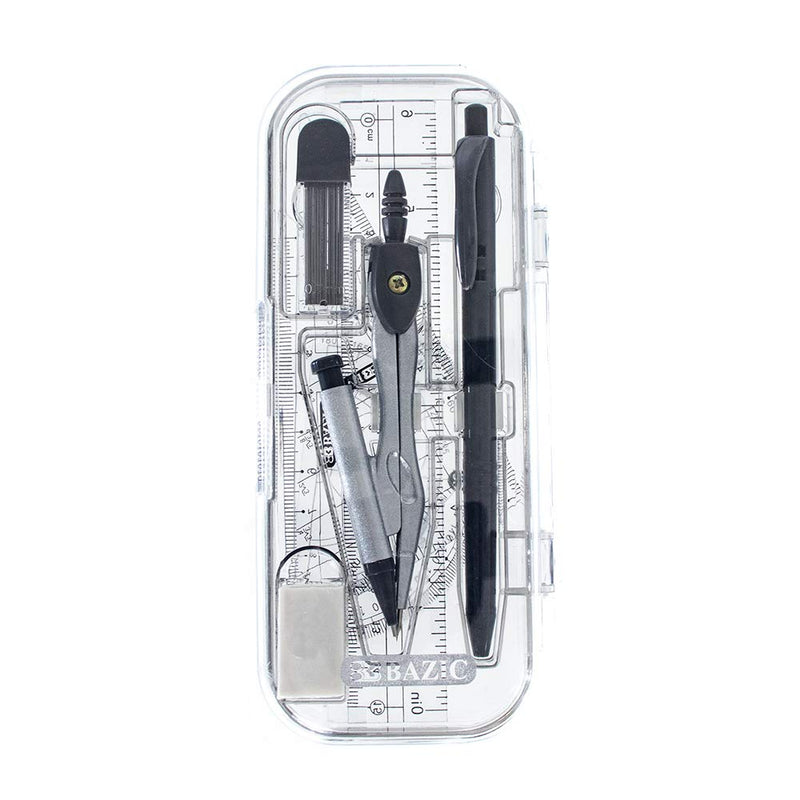 [Australia - AusPower] - West Coast Paracord 9 Piece Mathematics Tool Set – Straight Ruler, 30/60/90 Triangle Ruler, 45/90 Triangle Ruler, 180 Degree Protractor and More! Clear/Black Includes Sturdy Storage Case 