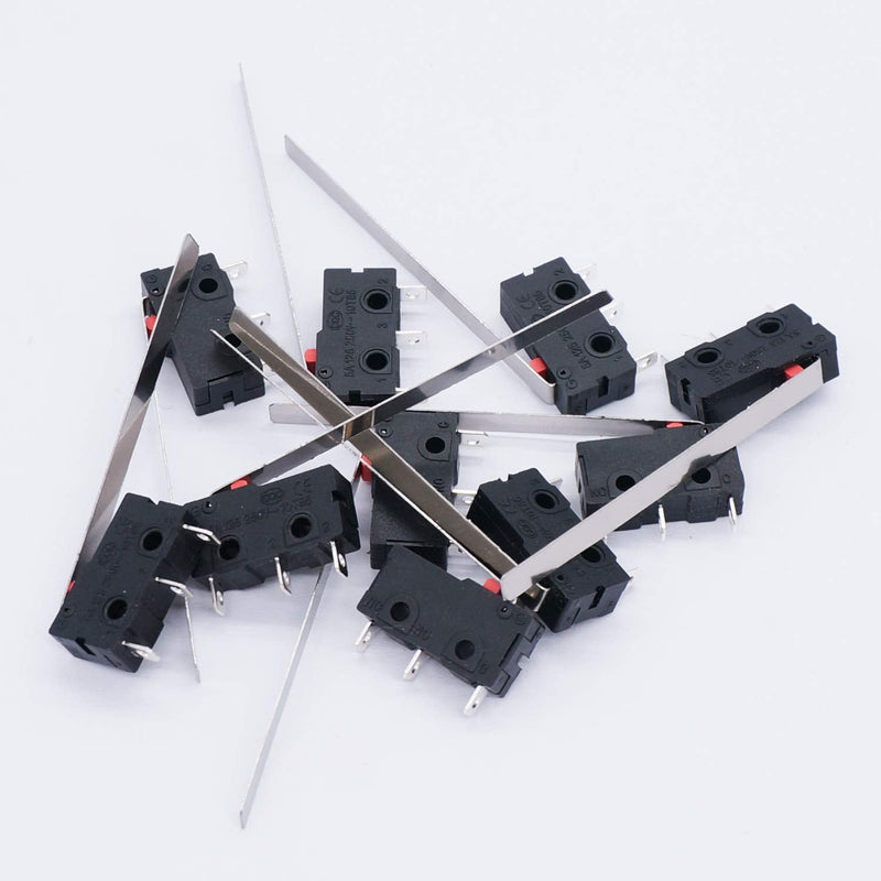 [Australia - AusPower] - Twidec /10Pcs Mini Micro Limit Switch 5A 125 250V AC SPDT 1NO 1NC Very Long Straight Hinge Lever Arm Switch Snap Action Button Type 3 Pins KW11-3Z04 Handle length:55mm 