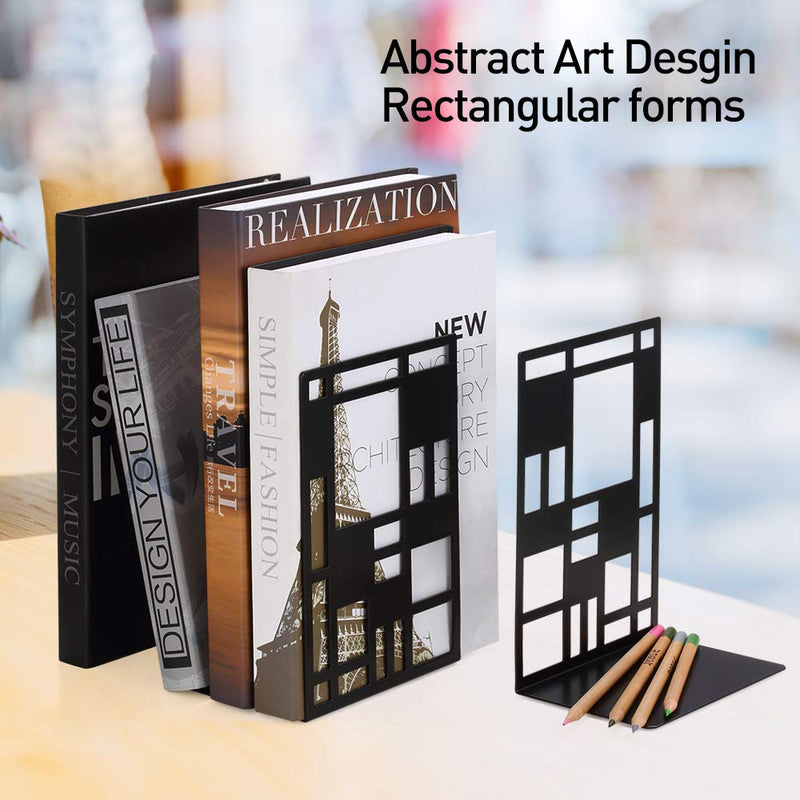 [Australia - AusPower] - Book Ends, Bookends, Book Ends for Shelves, Bookends for Heavy Books, Book Divider Decorative Holder, Metal Heavy Duty Bookend Black 1 Pair, Abstract Art Desgin Book Stopper Supports for Office, Home 