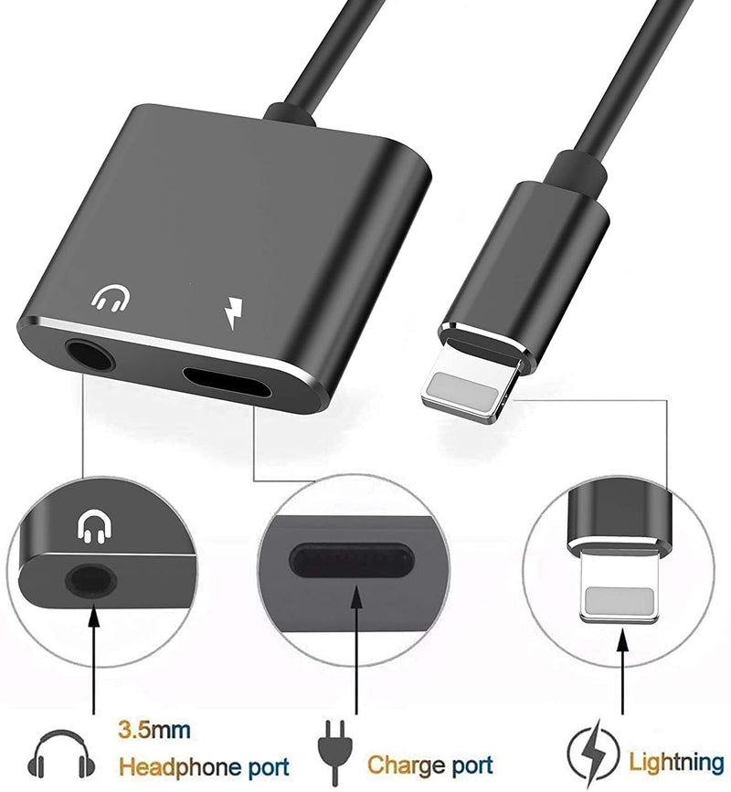 [Australia - AusPower] - [Apple MFi Certified] Lightning to 3.5mm Headphone Adapter for iPhone, 2 in 1 Headphone Audio Splitter, Adapter AUX Connector Charger Cable Replacement for iPhone 13/12/SE/XR/XS/X/8/7/7 Plus(Black) Black 