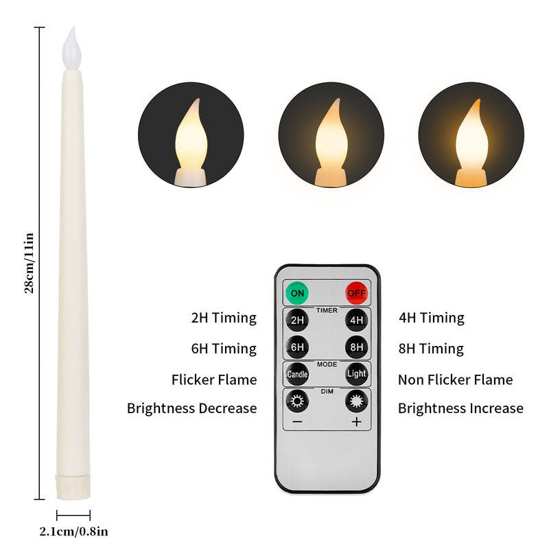 [Australia - AusPower] - Sequpr 12 Pcs Flameless Taper Candles Flickering with Remote Timer, Battery Operated Taper Candles, 11 inches Led Candlesticks for Christmas, Thanksgiving, Church, Wedding Decorations(Ivory) 
