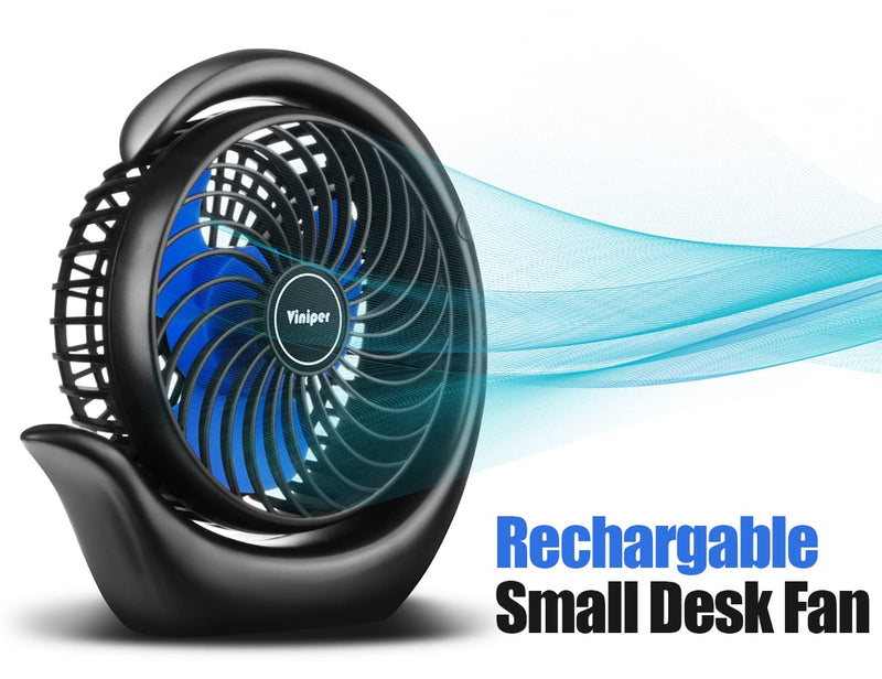 [Australia - AusPower] - viniper Portable Rechargeable Fan, Small Desk Fan : 3 Speeds & 8-24 Hours Longer Working, 180° Rotation, Portable USB Battery Fan for Office/Home (Black-Blue) 6.2 inch Black blue 