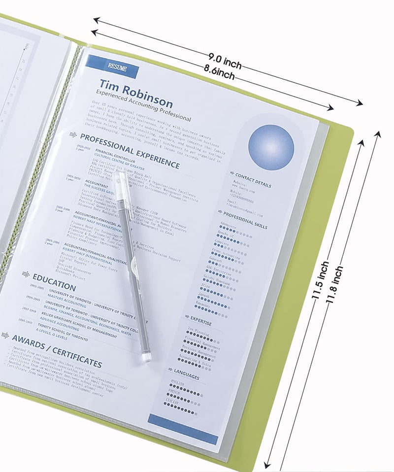 [Australia - AusPower] - A4 File Folder 60 Pockets Clear Filing Folders Book Display Book Multi-Pocket Organiser Sheet Music Artwork Office Document Protector，120-Sheet Capacity for 8.5 X 11-Inch Inserts (Green) Green 