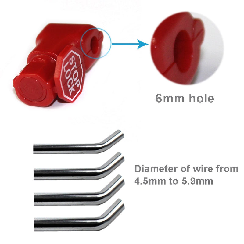 [Australia - AusPower] - Peg Hook Stop Lock for Prevent The Sweep Theft of Displayed Products on A Wire Peg, Plastic Red 6mm Security Lock, Retail Shop Anti-Theft Display Slatwall and Pegboard Hook Lock (Red Stop Locks) 