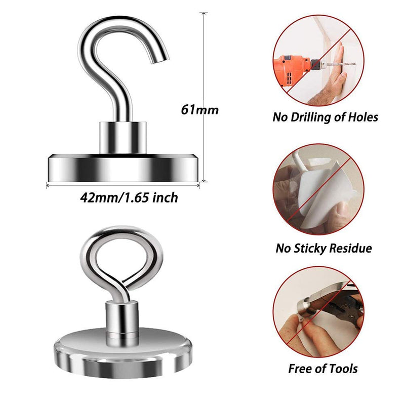 [Australia - AusPower] - EVISWIY 150LBS Magnetic Hooks with 4 Eyebolt Hooks Neodymium Rare Earth Fishing Magnets Heavy Duty Super Strong Powerful Industrial Eyes Ceiling Hooks for Refrigerator Locker Cruise Cabins 4 Pack 