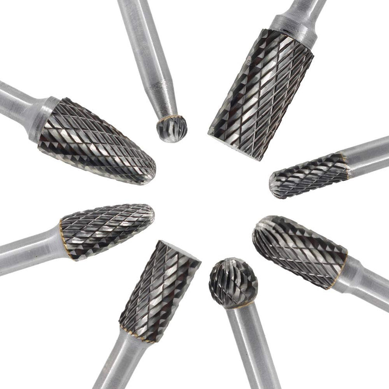 [Australia - AusPower] - Carbide Burr Set 8pcs JESTUOUS 1/4 Inch Shank Diameter Double Cut Edge Rotary Files Metal Grinding Polishing Carving Tool Drill Bits for Die Grinder Kits 