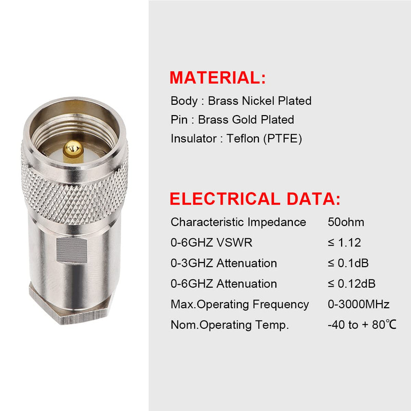 [Australia - AusPower] - PL259 Coax Connectors, 5-Pack PL-259 UHF Male Clamp Connector PL259 UHF Plug Male RF Coax Connector for LMR400/RG8/RG8U/KMR400/Belden 9913/7D-FB Cable 