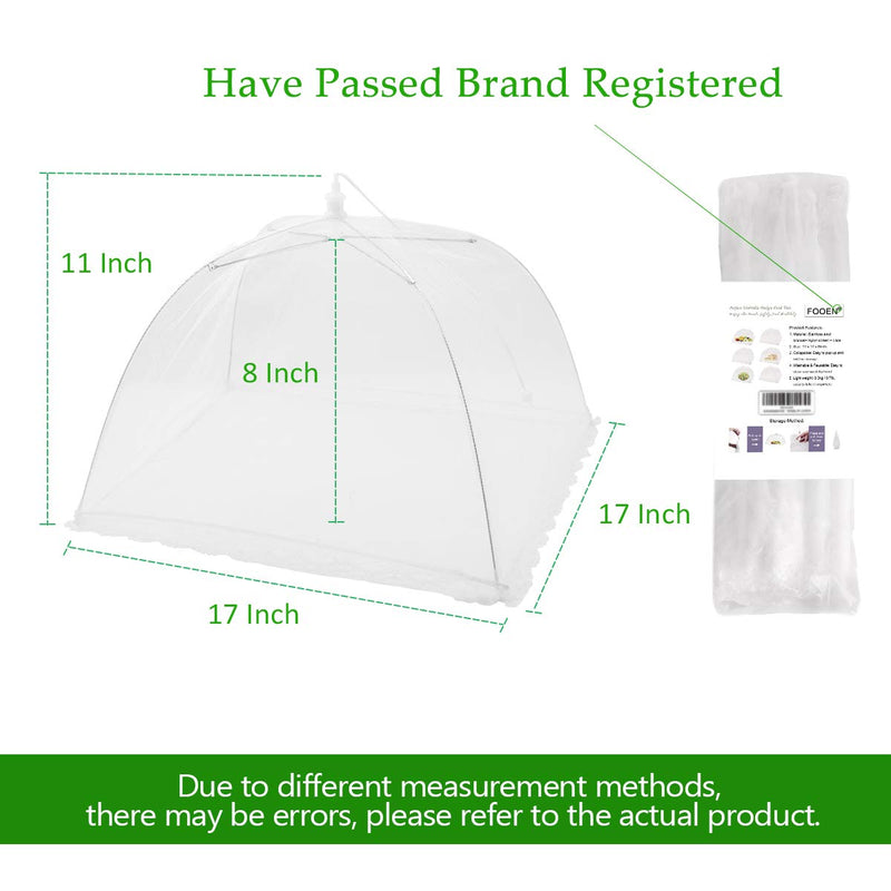 [Australia - AusPower] - FOOEN (6 Pack) Pop-Up Picnic Mesh Food Covers Tent Umbrella for Outdoors and Camping Food Net Cover Keep out Flies Mosquitoes Ideal for Parties Picnics BBQ, Reusable and Collapsible 17 x 17inches 6Pack White 