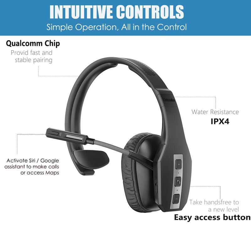 [Australia - AusPower] - Trucker Bluetooth Headset V5.1, Bluetooth Headset with CVC8.0 Three Microphone Noise Cancelling 35Hrs HD Talktime Wireless Handsfree Headset with Mute Button for Driver Office Call Center 