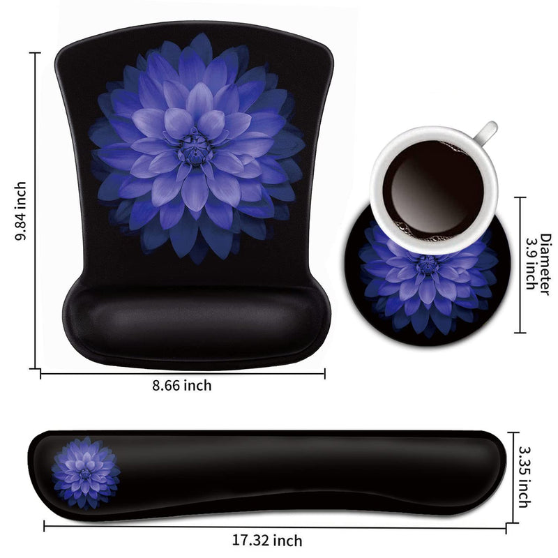 [Australia - AusPower] - Keyboard Wrist Rest and Mouse Pad Wrist Support Set ,Purple Flowers Ergonomic Gel Mouse Pad ,Easy Typing Pain Relief, Memory Foam Keyboard Mousepad Set with Coasters Bf-mouse Pad-3-21 