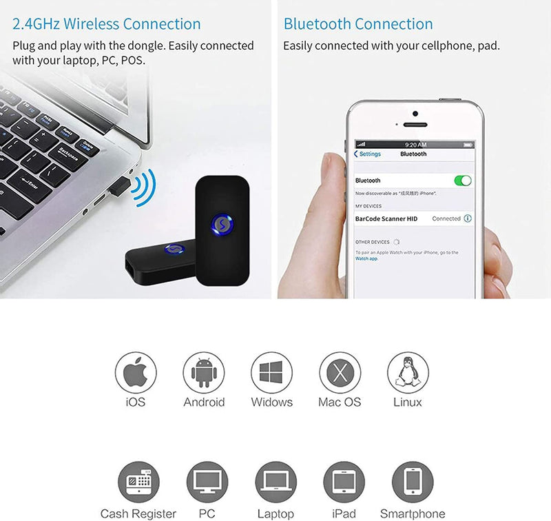 [Australia - AusPower] - Mini Bluetooth Wireless Barcode Scanner,Symcode USB Portable Handheld 1D CCD Barcode Scanner Reader for POS/Android/iOS/iMac/Ipad X5CCD 