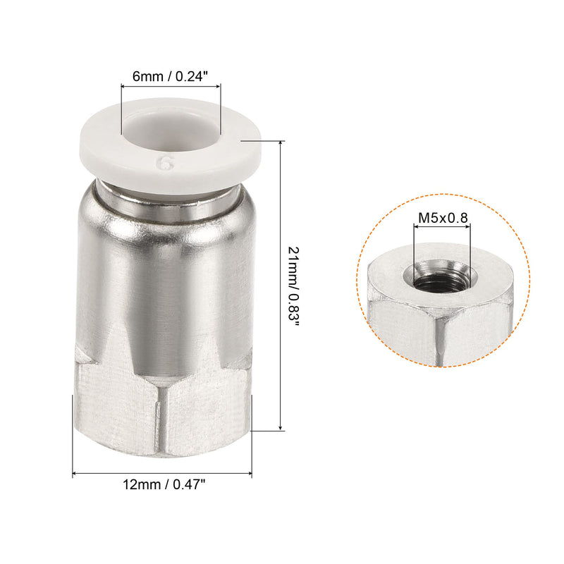 [Australia - AusPower] - MECCANIXITY Push to Connect Fittings M5 Female Thread Fit 6mm Tube OD Nickel-Plated Copper Straight Union Fitting, Pack of 4 