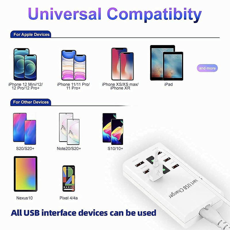 [Australia - AusPower] - Multiple Smart USB Charger,30W/6A 6Port Wall Charging Station,Fast Charger Multi Port Hub for Phone,Tablet and More (Included Power Board Fixator 