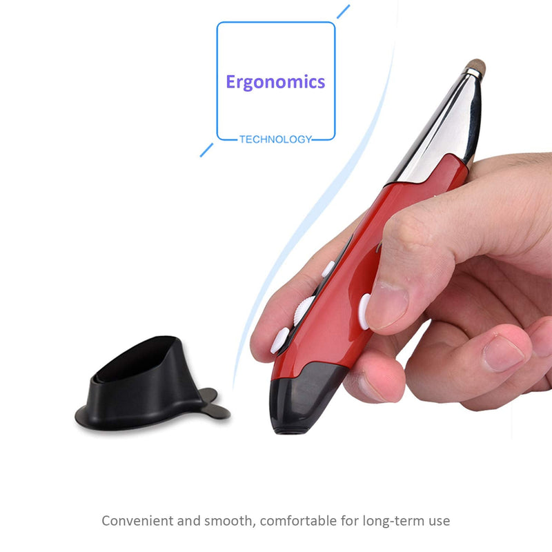 [Australia - AusPower] - 2020 Upgrade Wireless Optical Pocket Pen Mouse with Stylus Function, Promi 2.4G USB Digital Optical Pen Mouse, Adjustable 800/1200/1600 DPI Ergonomic Mice for PC Laptop Notebook Computer Mac (Red) Red 
