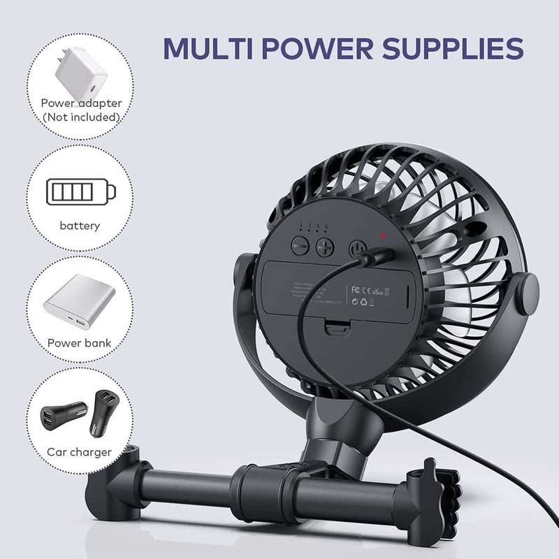 [Australia - AusPower] - Retractable Portable Car Fans with 4 Speeds for Headrest and Rear Seat, Small Cooling Vehicle Air Fan, Quiet Operation, Rechargeable, Battery Operated,360 Degree Rotatable USB Fan for Baby, Puppy, SUV Black-Retractable 