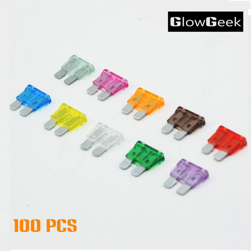 [Australia - AusPower] - GlowGeek 100pcs Assorted Auto Car Truck Standard Blade Fuse Assortment 2A 3A 5A 7.5 A 10A 15A 20A 25A 30A 35A Car Boat Truck SUV Automotive Replacement Fuses 