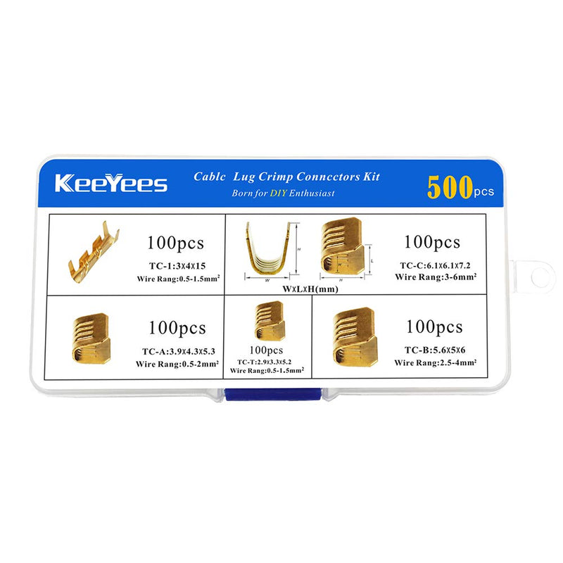 [Australia - AusPower] - KeeYees 500 Pcs U Shape Copper Ring Terminals Crimp Kit - Non-Insulated Assortment Cable Wire Spade Electric Butt Connector Kit 