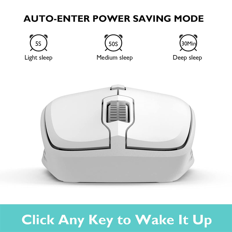 [Australia - AusPower] - Wireless Mouse Dual Mode Bluetooth Mouse Wireless 2.4G Computer Mouse Optical Silent Mouse USB Receiver in The Mouse 3 Adjustable DPI Mice for MacBook Laptop Notebook PC Tablet (White) White 