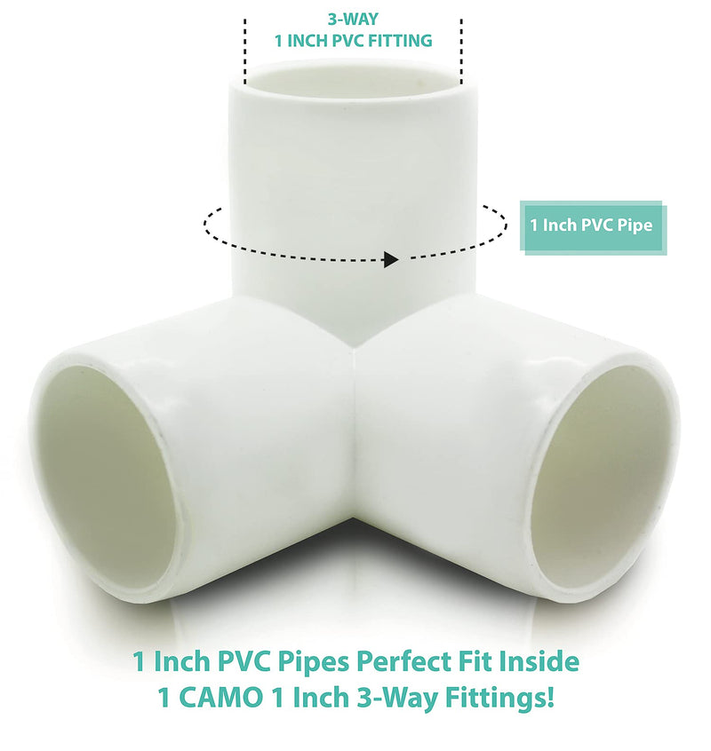 [Australia - AusPower] - 1CAMO 3-Way Tee PVC Fittings for 1 Inch PVC Pipe, SCH 40, White - 1 Inch PVC Elbow Fittings PVC Pipe Connectors - Build Heavy Duty Furniture with 1 Inch PVC Pipe (4 Pack) 