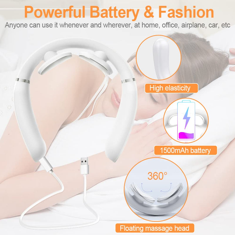 [Australia - AusPower] - Neck Massager with Heat-Congshin Intelligent Portable Neck Massager for Pain Relief, Cordless Pulse Neck Massager with Voice Broadcast & 6 Modes 16 Levels Intensity Massage for Office Home Outdoor Use 