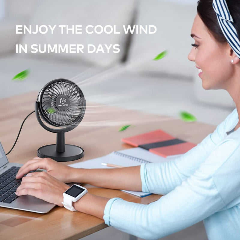 [Australia - AusPower] - Small Personal USB Powered Fan with 4 Speeds, Portable Desk Fans with 310° Rotation, Mini Powerful Table Fans, Ultra Quiet Air Cooling Fan for Office, Bedroom, Easy to Storage, Strong, Compact, Black 4" Black 