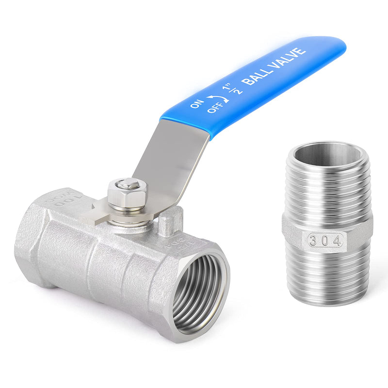 [Australia - AusPower] - TAISHER 4 Pcs 1/2 Inch FNPT Heavy Duty Ball Valve Kit, 304 Stainless Steel with Blue Handles & Nipple 1/2" FNPT 
