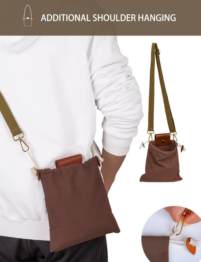 [Australia - AusPower] - Foraging Bag, Canvas Foraging Pouch for Hiking, Bushcraft, Collapsible Belt Bag for Collecting Mushrooms, Seashells, Rocks with Adjustable Shoulder Strap (Brown) Brown 