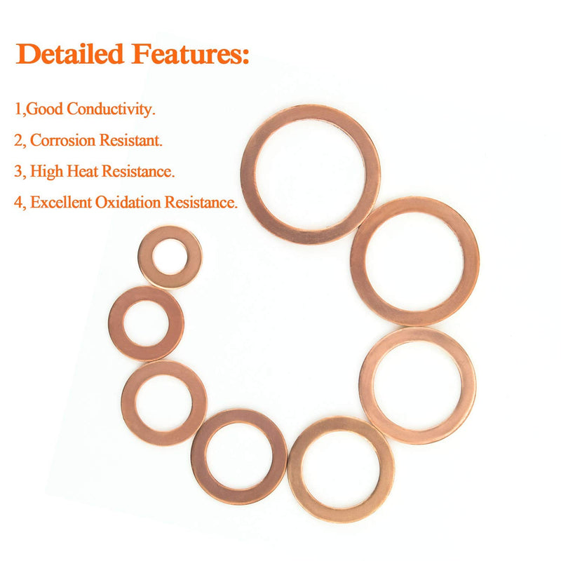 [Australia - AusPower] - M5 Flat Washer Copper Sealing Ring, 5mm ID 9mm OD 1mm Thickness Metric Sealing Gasket, 100 Pieces M5 