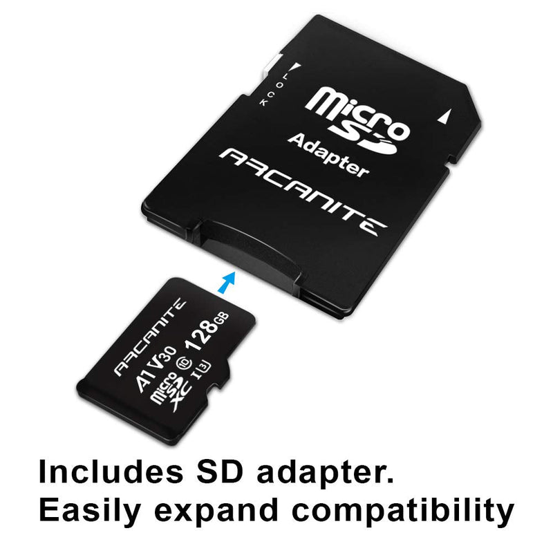 [Australia - AusPower] - ARCANITE 128GB microSDXC Memory Card with Adapter - A1, UHS-I U3, V30, 4K, C10, Micro SD, Optimal Read speeds up to 90 MB/s A1 High Speed 