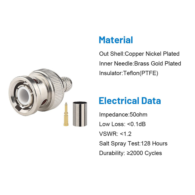 [Australia - AusPower] - MOOKEERF BNC Male Crimp Connector, BNC Q9 Male Plug Crimp Connector for RG8X LMR240 4D-FB RG8 Mini Coax Cable (Pack of 10) 