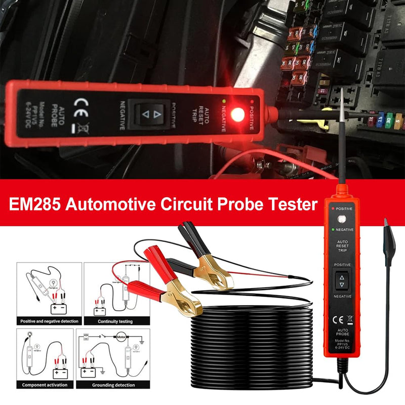 [Australia - AusPower] - BOHISEN Automotive Power Circuit Tester with 16Ft Test Lead 6-24V DC LED Light Tester Fuse Tester Electric Light Test Pen Light Electrical Diagnostic Tool Short Circuit Finder (Red) Red 