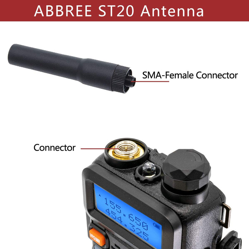 [Australia - AusPower] - ABBREE ST20 Dual Band SMA-Female 144MHz/430MHz Rubber Antenna for gmrs Radio BAOFENG UV-5R BF-888S UV-82 UV-9R Plus Two Way Radio Handheld Antenna ST20 2.7“ VHF/UHF 