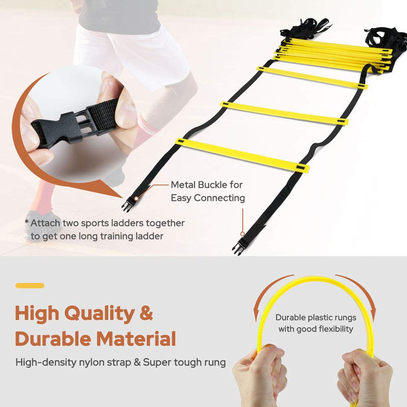 [Australia - AusPower] - GHB Pro Agility Ladder Agility Training Ladder Speed 12 Rung 20ft with Carrying Bag Yellow 