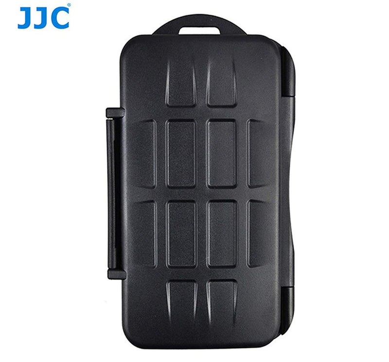 [Australia - AusPower] - JJC MC-SD12 Ruggard SD Card Case, Shockproof SD Card Case, Water-Resistant SD Card Case, Rubber Sealed Ergonomic Locking Easy Carrying Memory Card Case Fits 12 SD Cards Black 