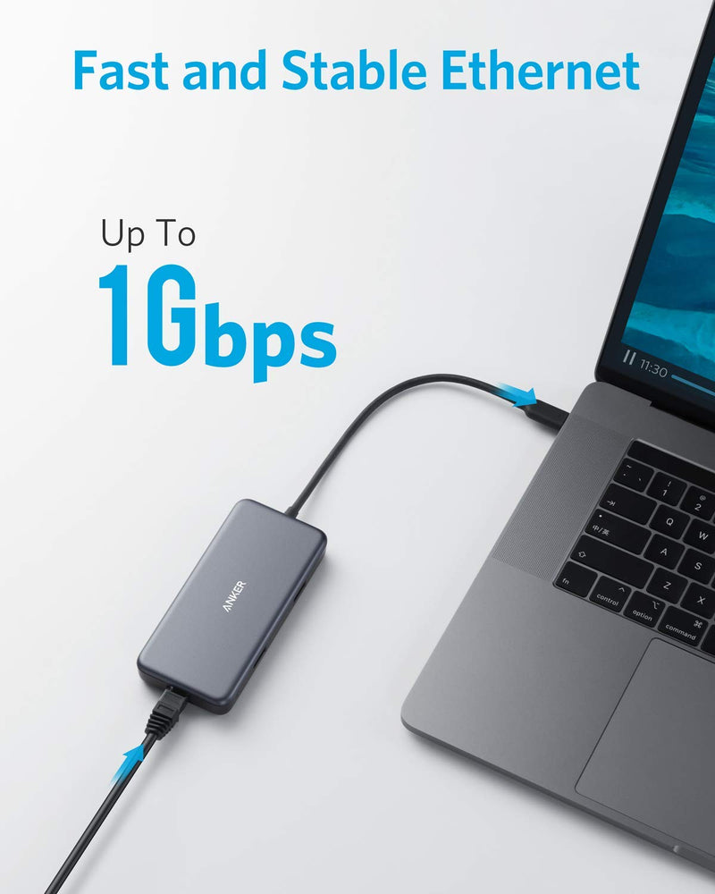 [Australia - AusPower] - Anker USB C Hub Adapter, PowerExpand+ 7-in-1 USB C Hub, with 4K USB C to HDMI, 60W Power Delivery, 1Gbps Ethernet, 2 USB 3.0 Ports, SD and microSD Card Readers, for MacBook Pro and Other USB C Laptops 