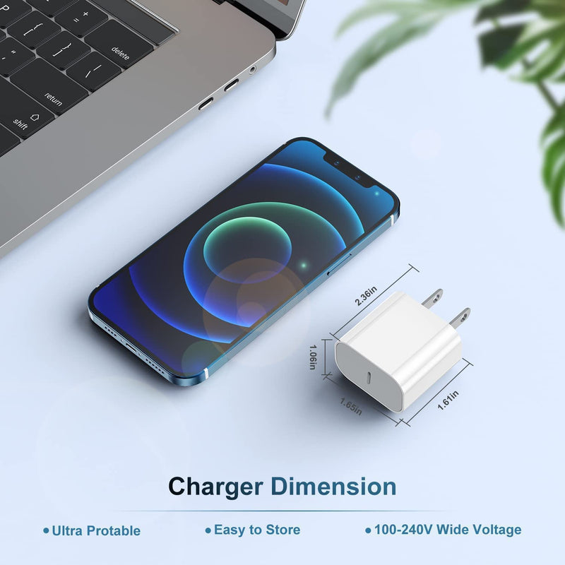 [Australia - AusPower] - iPhone 13 Fast Charger Block, 20W PD Apple iPhone 12 Charging Block and USB C to Lightning Cable Cord 6ft,Type C Power Adapter Wall Plug Brick Cube for iPhone 13 Pro/12 Mini/12 Pro Max/11,iPad Pro White 