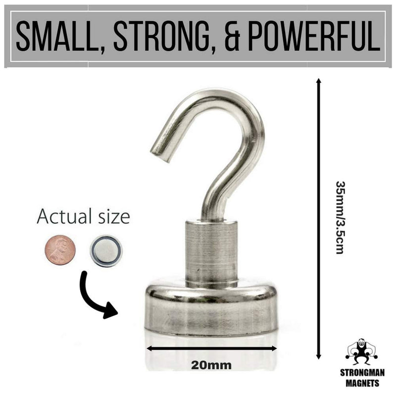 [Australia - AusPower] - Strongman Magnets 6 Pack of Powerful 30LB Neodymium Heavy Duty Magnetic Hooks +3M Non Scratch Stickers Multi Use Indoor & Outdoor Hook Magnets! Declutter and Add Storage Now! 