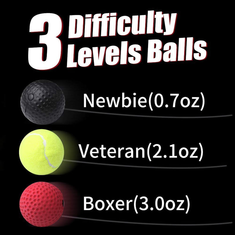 [Australia - AusPower] - Boxing Reflex Ball 3 Difficulty Level Boxing Ball with Headband Suit for Reaction, Agility, Punching Speed, Fight Skill and Hand Eye Coordination Training for Kids and Adults 3 balls 