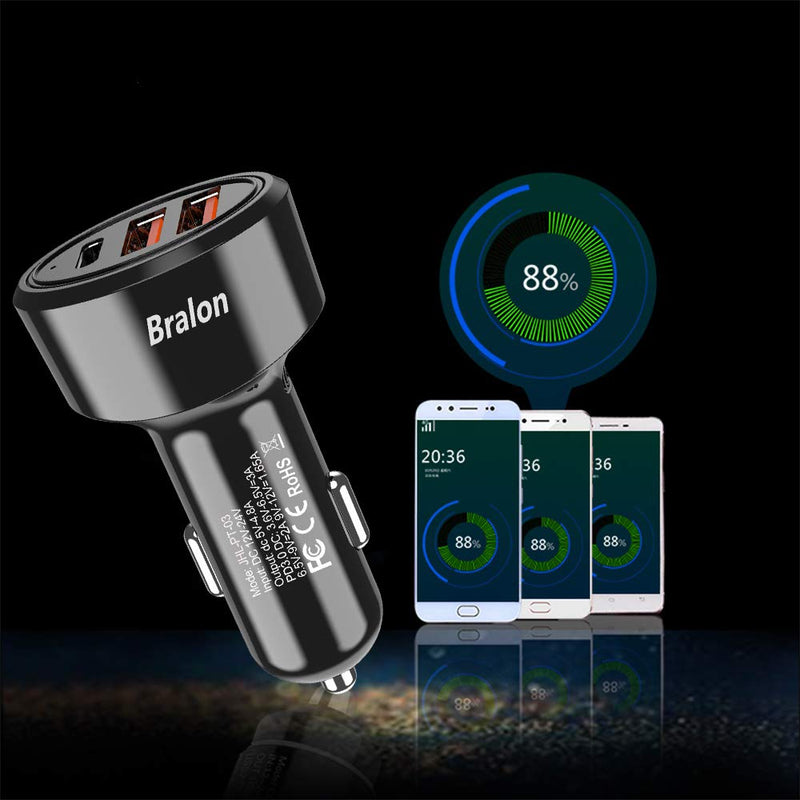[Australia - AusPower] - USB C Car Charger[4-Pack],Bralon 44W(PD 3.0 20W & Dual USB-A 24W/4.8A) Fast Car Charger Adapter Compatible with Phone 12/12 Pro(Max)/12 mini/11/11 Pro(Max)/XS/XR/X/8/7,Galaxy Note S10 S9 S8 S7 & More 
