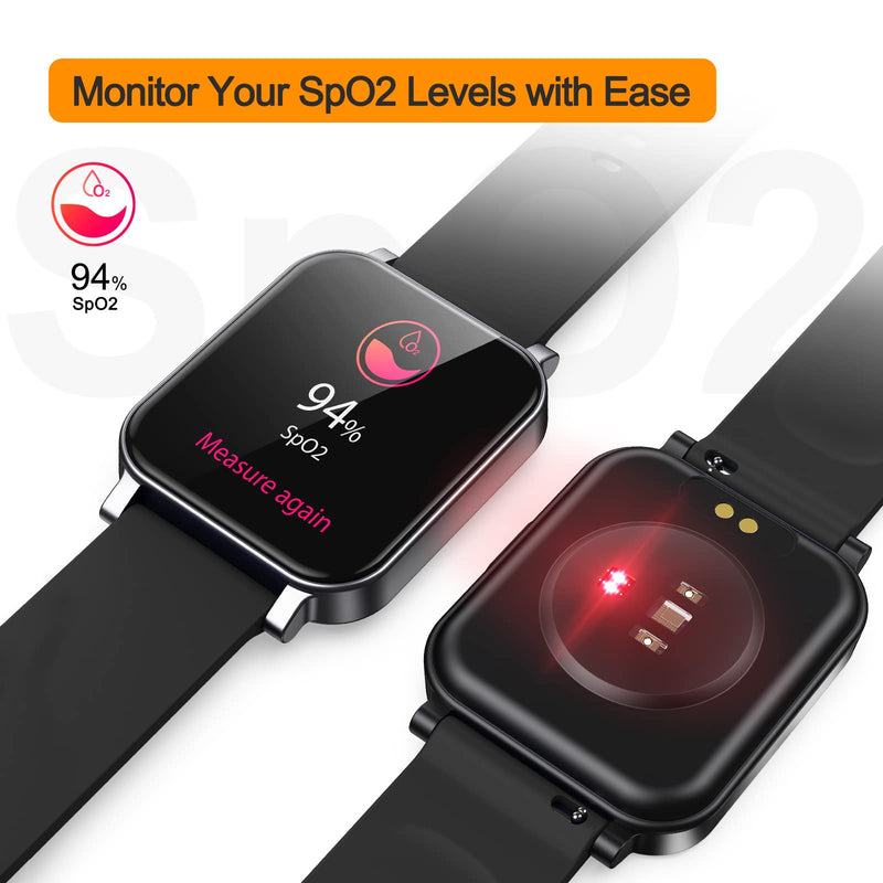 [Australia - AusPower] - Eurans Smart Watch, Full Touchscreen Smartwatch, Fitness Tracker with Heart Rate Monitor & SpO2, IP68 Waterproof Pedometer Watch for Women Men Compatible with iOS & Android Phones Black 