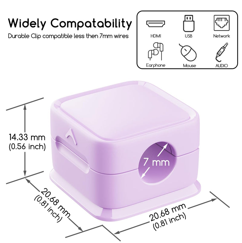 [Australia - AusPower] - smofish Cord Organizer Holder, 6 Pack Magnetic Desk Cable Clips Management, Hide Phone Charging Cable Keeper, Strong Adhesive Wire Charger Holder for Nightstand, Kitchen Appliances, Office Supplies purple 