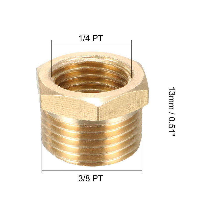 [Australia - AusPower] - uxcell Brass Threaded Pipe Fitting 3/8 PT Male x 1/4 PT Female Hex Bushing Adapter 