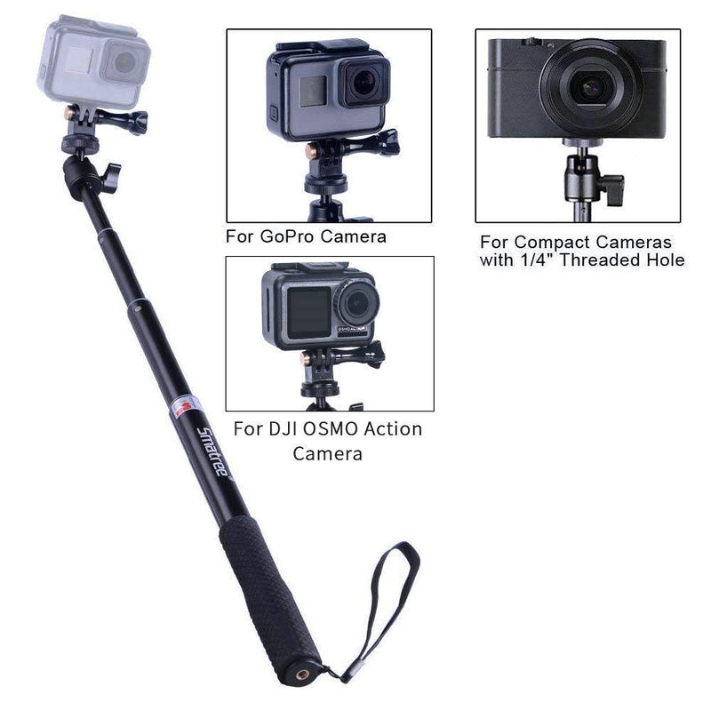 [Australia - AusPower] - Smatree Extendable Aluminum Selfie Stick/Monopod Compatible for GoPro Max/Hero 10/9/8/7/6/5/4/3+/GOPRO Hero(2018)/AKASO GeekPro SJCAM SJ4000 SJ5000 Xiaomi Yi Camera Action 2 Camera 